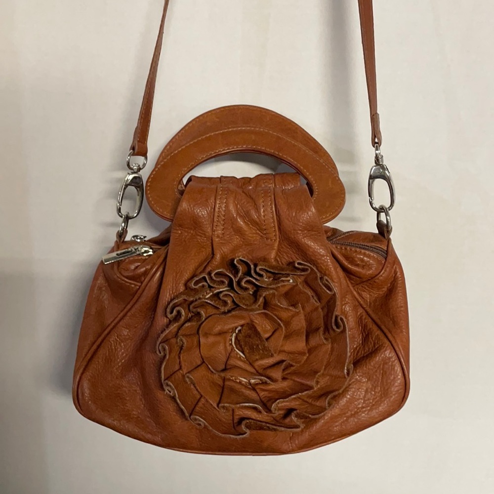Italian Leather Crossbody or Clutch Handbag Purse Rosette